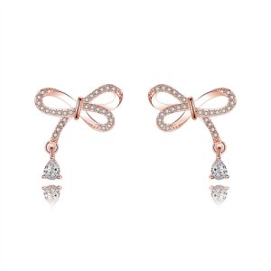 Japan and South Korea bow earrings female simplicity, sweet, small fresh temperament Korean version of personal creativity, simple water drop ear decoration