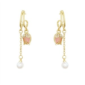2025 new tide tulip earrings 925 silver needle temperament light luxury earrings flowers pearl ears