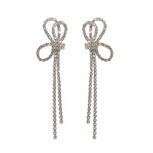 925 Silver Bows Flow Soviet earrings 2025 new tide high -level high -level sense niche full drill super immortal earrings female