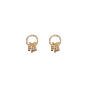 Korean version of new hollow multi -circle inlaid diamond earrings Simple retro fashion earrings Cold wind net red light luxury earrings