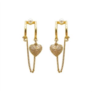 Full Diamond Love Chain Stitch Earrings Female Niche Design Senior Sweet Cool Hot Girl Earrings Personalized Early Ear