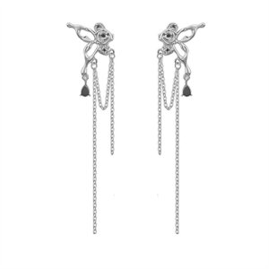 925 Silver Needle Dark Crystal Butterfly Flow Susp earrings female Ins tide light luxury niche metallic liquid earrings earrings