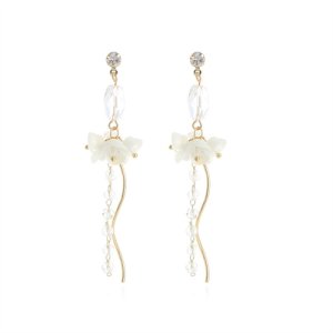 Korean version of flowers crystal earrings Fairy temperament long fashion flowing earrings 925 silver needle retro port wind earrings