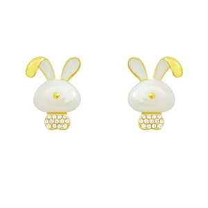 925 Silver Needle Pearl Rabbit Earrings Fashion Cute Design Net Red Jewelry Earrings Earrier Temperature Sweet Earrings