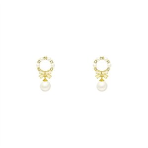 925 Silver Needle Unique Bow Pearl Daily Earrings Female Advanced Light Luxury earrings niche design sensor