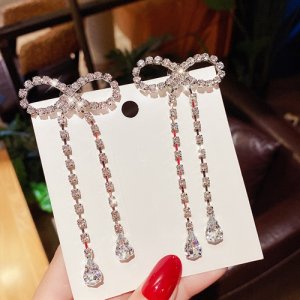 2025 new 925 silver needle full diamond bows, exaggerated earrings tide Korean ears, ear penetration temperament, net red exaggerated earrings