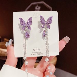 S925 Silver Needle Fairy Sweet Butterfly Ears Senior Ladies Family Skin -Pearl Liu Susan Face Thin Earrings Woman