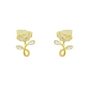 Korean version of Super Fairy Black Rose Drop Oil Texture Niche Earrot S925 Silver Needle Variety Earrings Earrings