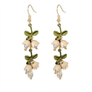 White sweet wind chime flower earrings female Japan and South Korea INS wind retro earrings fashion forest design sensor ear jewelry