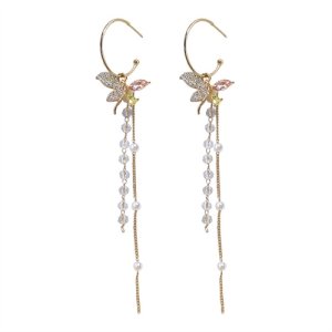 S925 Silver Needle Butterfly Sutu earrings Woman exaggerated temperament Crystal earrings fashion net red ear accessories