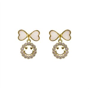925 Silver Needle Sweet Bow Smile Face Face Platty Summer Design Sensory Earrings Fashion Simple Student Earrings