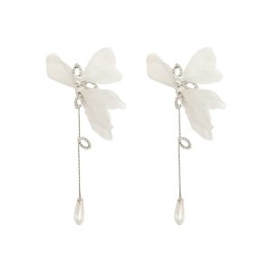 2025 New Chantian.com gauze flower inlaid earrings female lady earrings temperament long crystal stream earrings