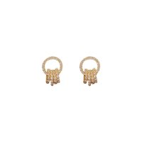 Korean version of new hollow multi -circle inlaid diamond earrings Simple retro fashion earrings Cold wind net red light luxury earrings