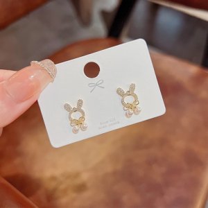 2025 new 925 silver needle bow, little rabbit earrings tide niche design sense high -end light luxury pearl earrings
