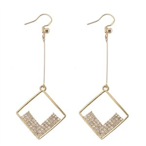 2025 new European and American long diamonds inlaid geometric earrings Temperament tingee earrings female fashion super glittering ear jewelry