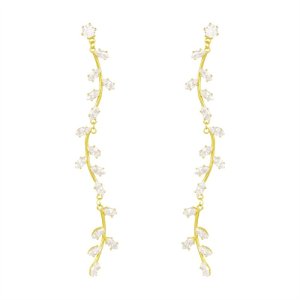 2025 Willow leaf long branches are full of willow ears S925 silver needle temperament versatile face thin earrings