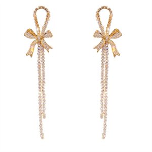 French long tassel earrings women's high -level feel face thin rhinestone bow new earrings retro earrings trendy products