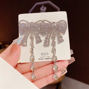 2025 new super glitter full drill bows, sulfur earrings Korean version of temperament exaggerated earrings earrings