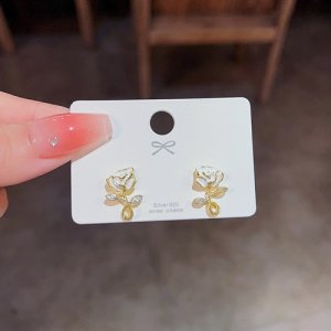 Korean version of Super Fairy Black Rose Drop Oil Texture Niche Earrot S925 Silver Needle Variety Earrings Earrings