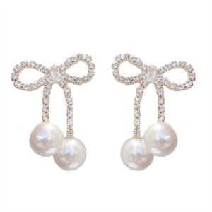 925 Silver Needle Heart Bow Pearl Earrings Niche Sweet Student Earrings Korean Fashion temperament earrings female