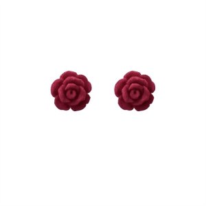 Wine red implytic rose niche design sweet cool wind autumn and winter mini -fresh net red earrings feminine earrings