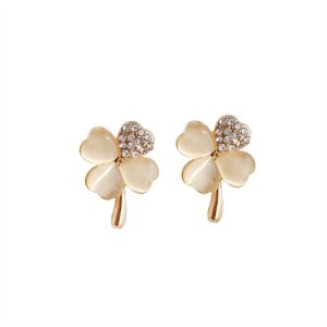 2025 new 925 silver needle Lucky four -petal cat eye stone earrings tide inlaid inlaid inlaid ear ring Korean fashion ear