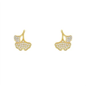 Juezi Ginkgo Leaf Pearl Earrings Niche Design Sensors Fashionable Earrier Female Advanced Earrings Women
