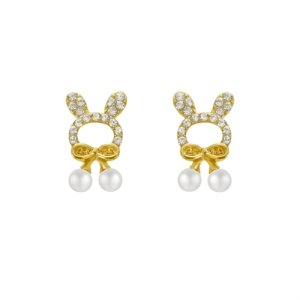 2025 new 925 silver needle bow, little rabbit earrings tide niche design sense high -end light luxury pearl earrings