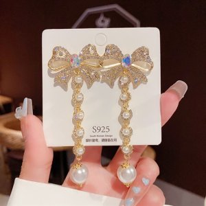 2025 new super glitter full drill bows, sulfur earrings Korean version of temperament exaggerated earrings earrings