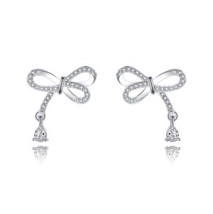 Japan and South Korea bow earrings female simplicity, sweet, small fresh temperament Korean version of personal creativity, simple water drop ear decoration