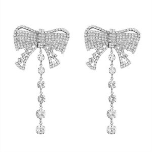 2025 new super glitter full drill bows, sulfur earrings Korean version of temperament exaggerated earrings earrings
