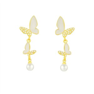 Autumn and winter long drip oil butterfly ear ring female niche design sense high -level light luxury temperament earrings earrings ear decoration