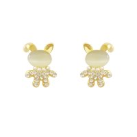 2025 new tide small rabbit earrings temperament, cat eye stone earrings, high -end net red temperament niche design earrings