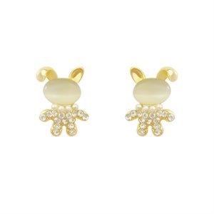 2025 new tide small rabbit earrings temperament, cat eye stone earrings, high -end net red temperament niche design earrings