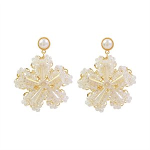 2025 New Tide Luxury Advanced Small Crystal Flower Earrings European and American Version Net Red Energy Big Earrings Female